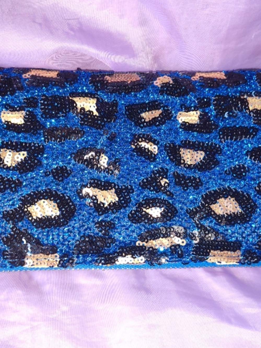 Brentano Blue Sequin Leopard Print Double Zip Wallet